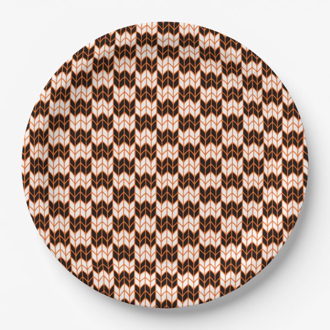 BLACK ORANGE CHECK KNIT 9" Round Paper Plates (Front)
