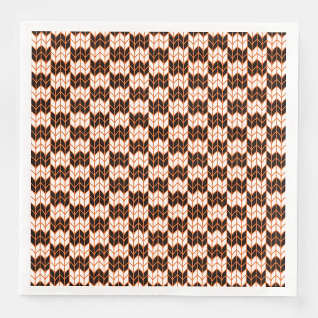 BLACK ORANGE CHECK KNIT Dinner Paper Napkins (Front)
