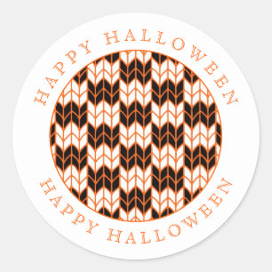 BLACK ORANGE CHECK KNIT Large Round Stickers