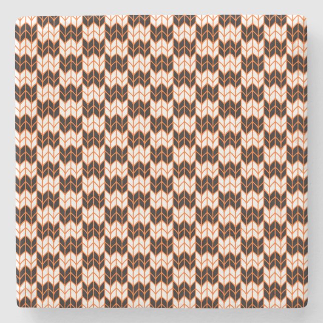 BLACK ORANGE CHECK KNIT Marble Stone Coaster (Front)
