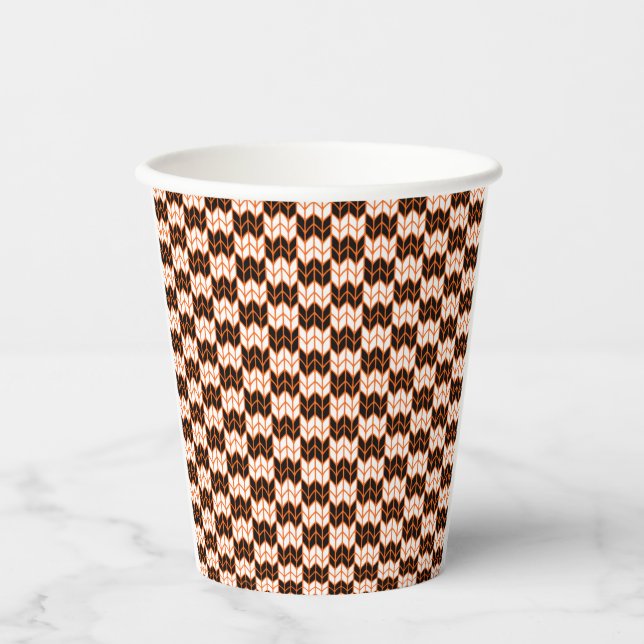 BLACK ORANGE CHECK KNIT Paper Cups (Front)