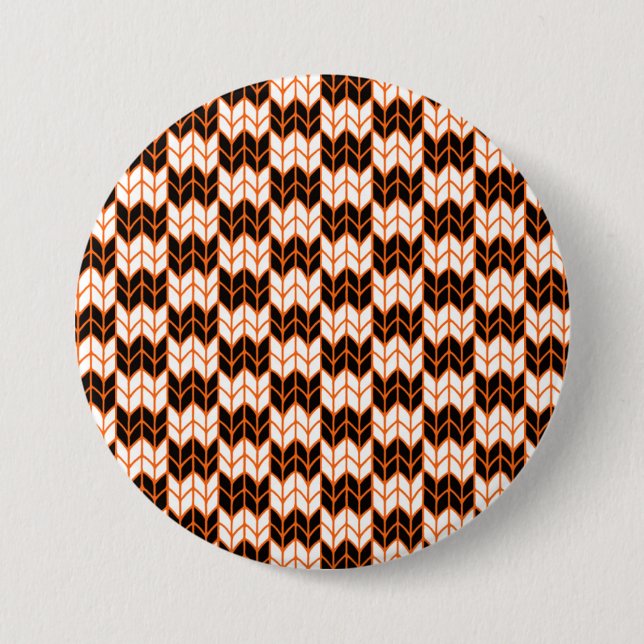 BLACK ORANGE CHECK KNIT Round Pin Button (Front)