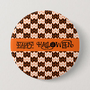 BLACK ORANGE CHECK KNIT Round Pin Button II