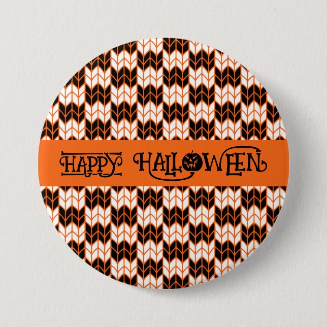 BLACK ORANGE CHECK KNIT Round Pin Button II (Front)