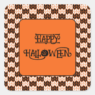 BLACK ORANGE CHECK KNIT Small Square Stickers II