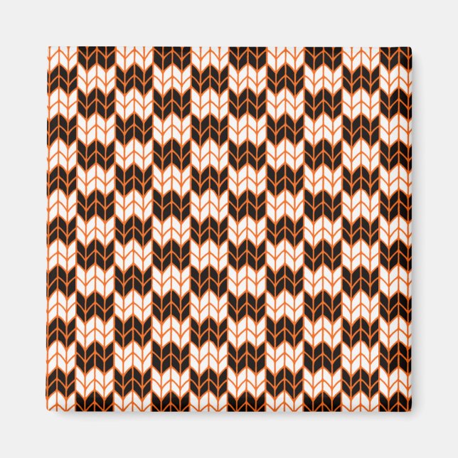 BLACK ORANGE CHECK KNIT Square Magnet (Front)