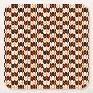 BLACK ORANGE CHECK KNIT Square Paper Coasters