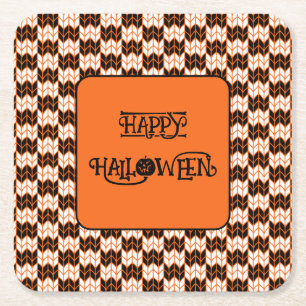 BLACK ORANGE CHECK KNIT Square Paper Coasters II