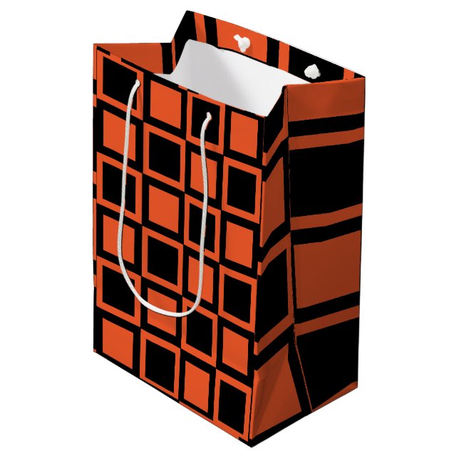 Black Orange Chequered Pattern Medium Gift Bag (Front Angled)