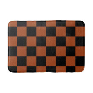 Black & Orange Chequered Squares Buffalo Plaid Bath Mat
