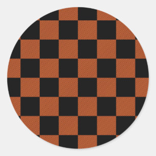 Black & Orange Chequered Squares Buffalo Plaid Classic Round Sticker