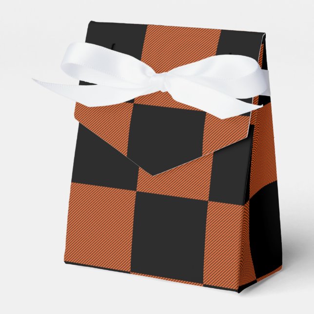 Black & Orange Chequered Squares Buffalo Plaid Favour Box (Front Side)