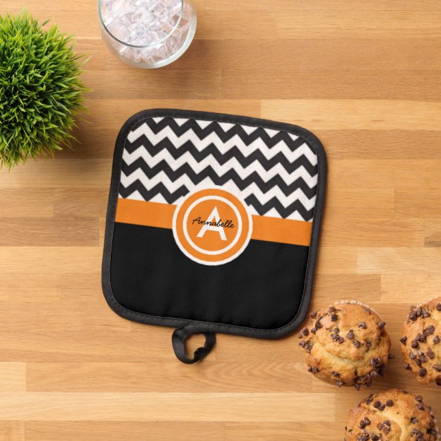 Black Orange Chevron Pot Holder (Top Down)