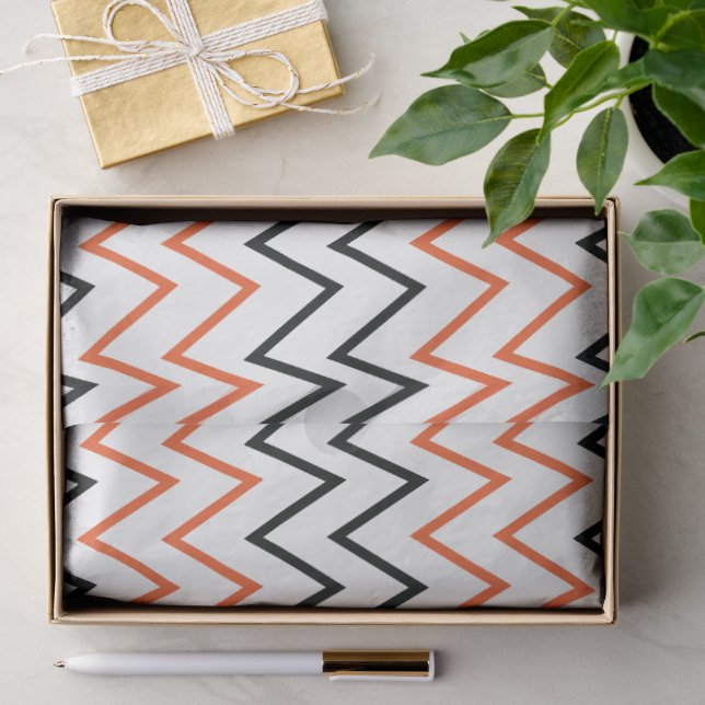 Black Orange Chevron Zigzag Tissue Paper (Gift)