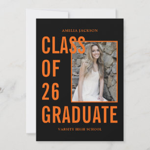 Black & Orange Class Of 25 Photos Graduation Party Invitation