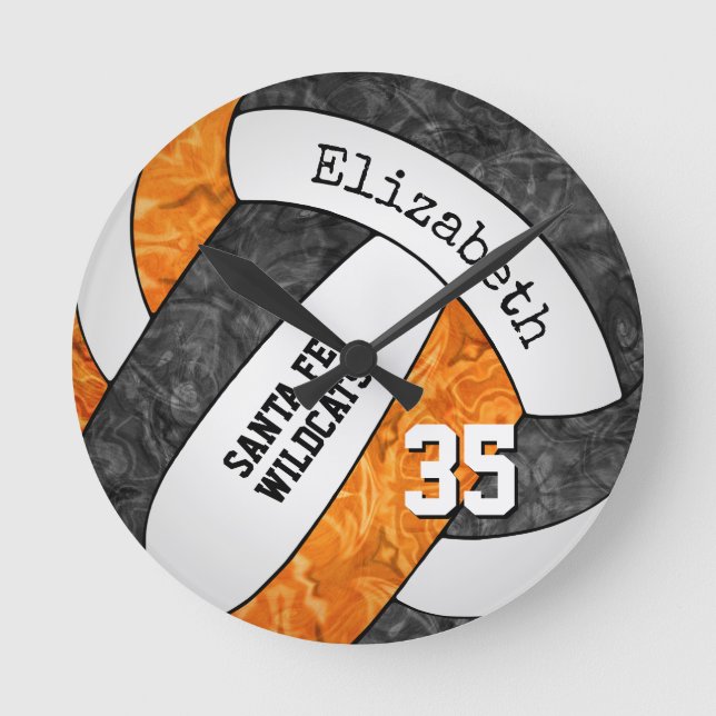 black orange custom girly sporty volleyball room round clock (Front)