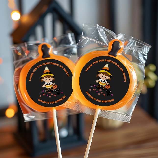 Black Orange Cute Girl Halloween Birthday Witch Classic Round Sticker (Creator Uploaded)
