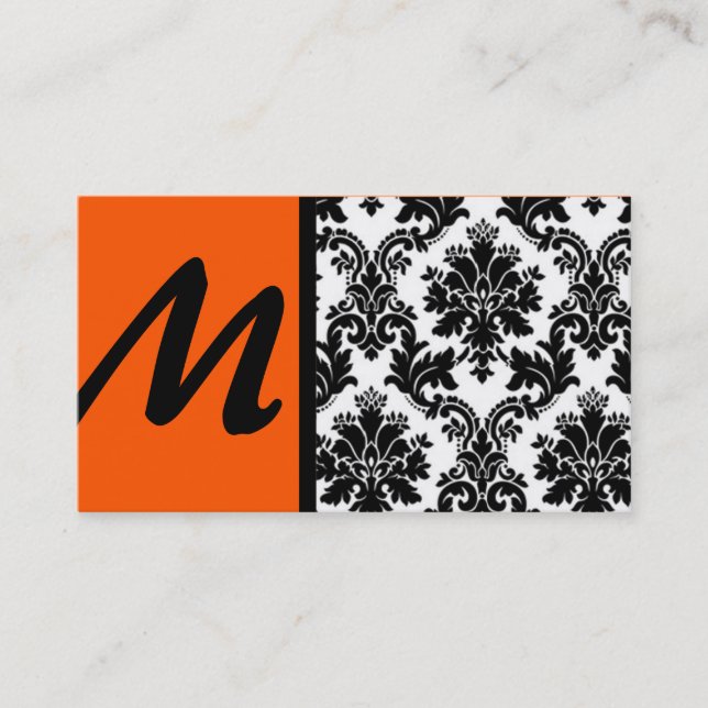 Black Orange Damask Business Cards (Front)