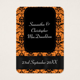 Black orange damask wedding favour thank you tag