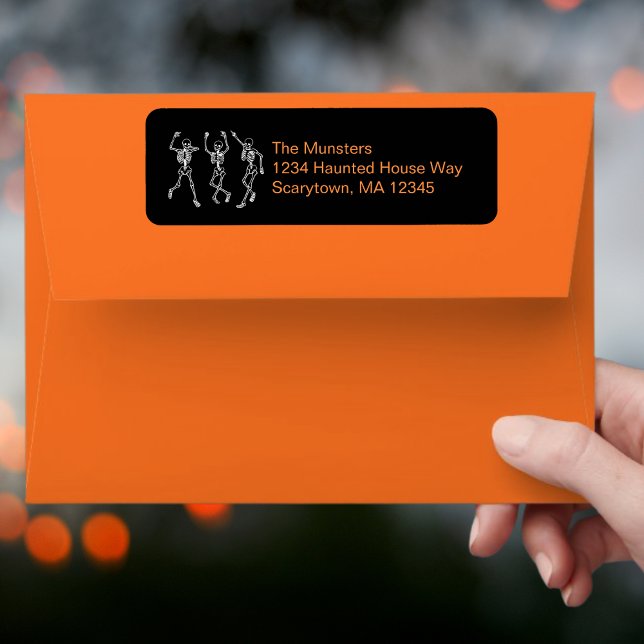 Black Orange Dancing Skeletons Halloween Return Address Label (Creator Uploaded)