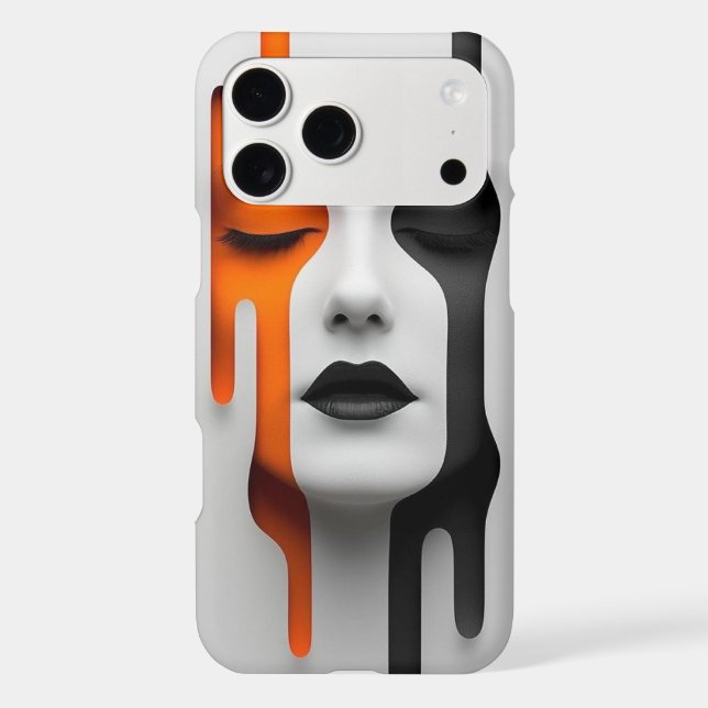 Black & Orange Dripping Paint Surreal Face Phone C (Back)