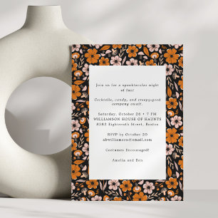 Black Orange Flowers Adult Halloween Party Invitation