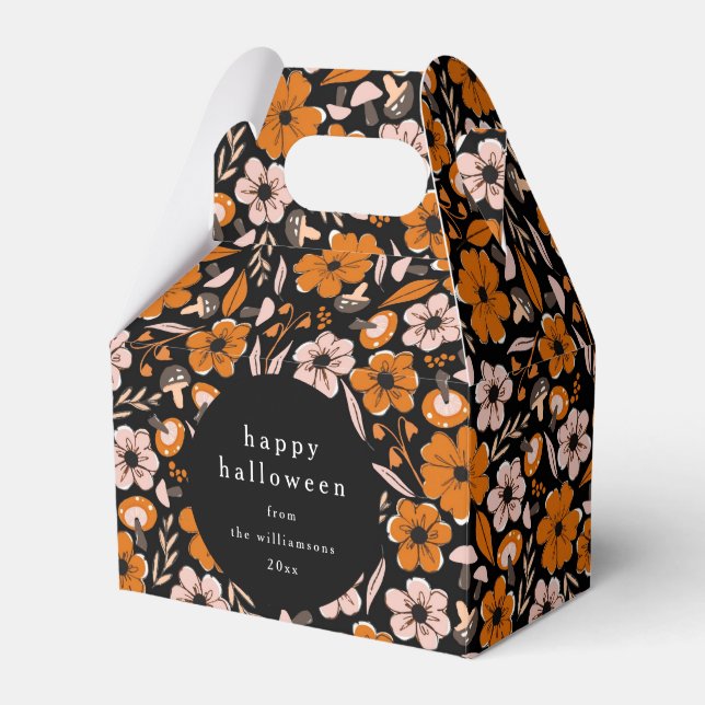 Black Orange Flowers Mushrooms Halloween Custom Favour Box (Front Side)