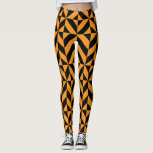 Black Orange Geometric Halloween Leggings