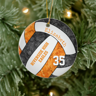 black orange girls sports volleyball memento ceramic ornament