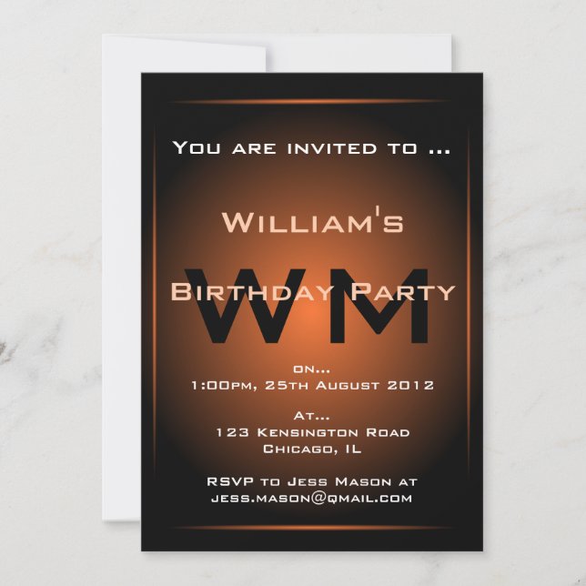 Black & Orange Glow Monogram Sci-fi - Invitation (Front)