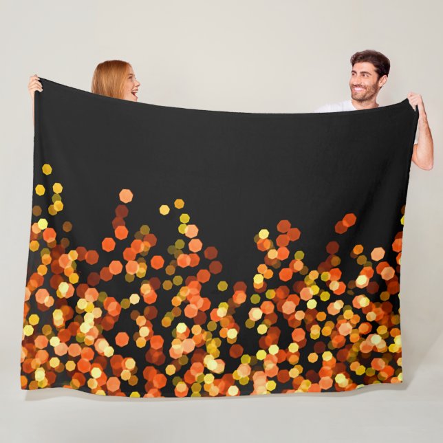 Black Orange Gold Bokeh Lights Fleece Blanket (In Situ)