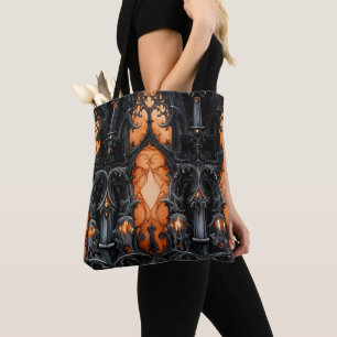 BLACK & ORANGE GOTHIC HALLOWEEN ABSTRACTS TOTE BAG