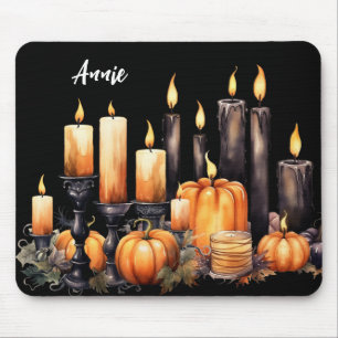 BLACK & ORANGE GOTHIC HALLOWEEN CANDLES PUMPKINS MOUSE PAD