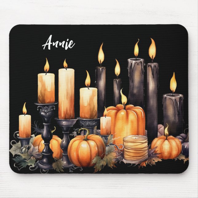 BLACK & ORANGE GOTHIC HALLOWEEN CANDLES PUMPKINS MOUSE PAD (Front)