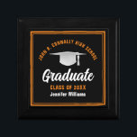 Black Orange Graduate Custom 2025 Graduation Party Gift Box<br><div class="desc">This modern black and orange custom graduation gift box features classy typography of your high school or college name for the class of 2025. Customise with your graduating year under the chic handwritten script and white grad cap for a great personalised graduate present.</div>