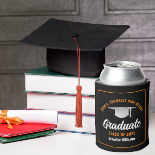 Black Orange Graduate Custom Graduation Party Can Cooler