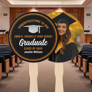 Black Orange Graduate Photo 2024 Graduation Party Hand Fan