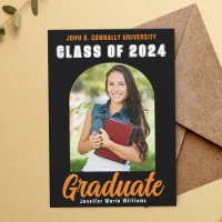 Black Orange Graduate Photo Modern Bold Graduation