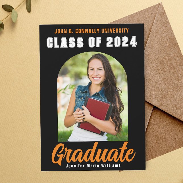 Black Orange Graduate Photo Modern Bold Graduation Announcement (Creator Uploaded)