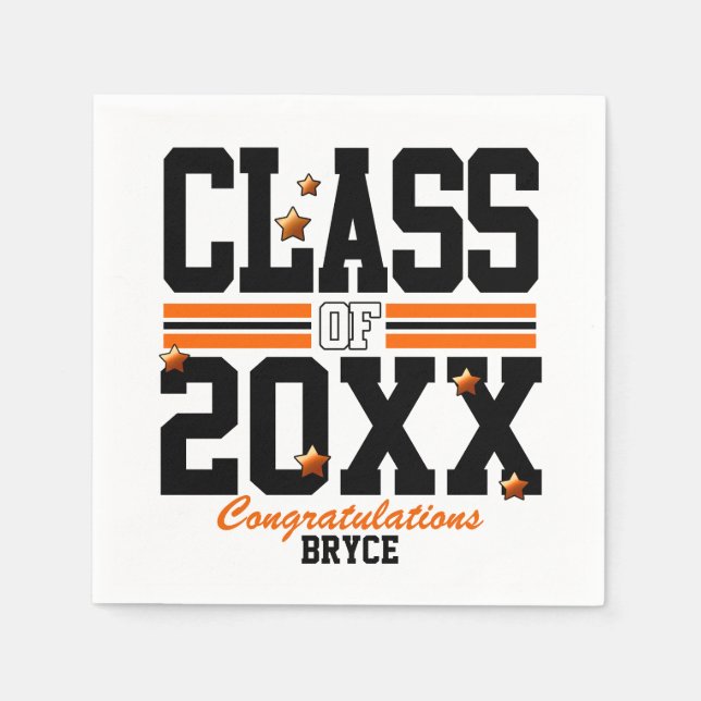 Black|Orange Graduating Class Year Napkin (Front)