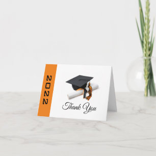 Black & Orange Graduation Cap and Tassel Thank You Card