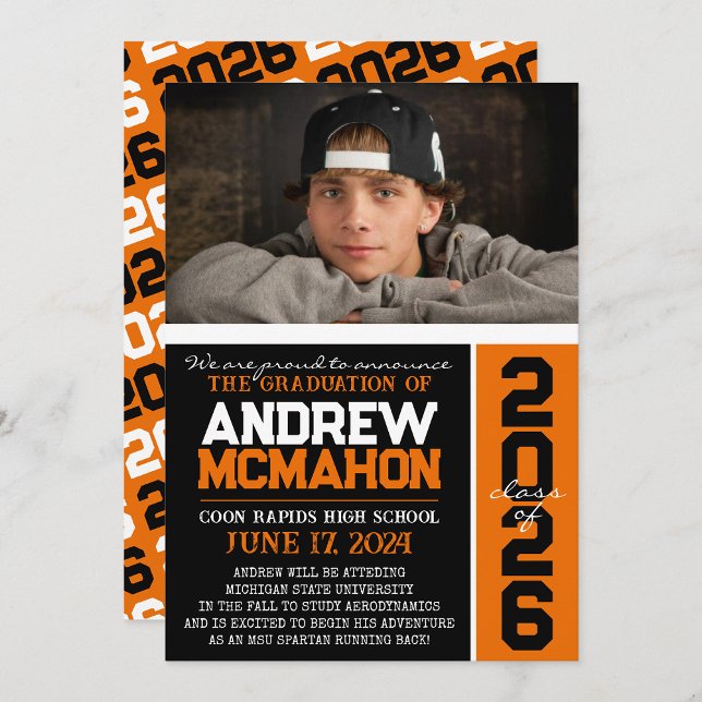 Black & Orange Graduation Photo Announcement (Creator Uploaded)