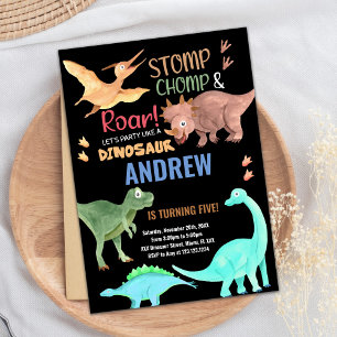 Black Orange Green Dinosaur Birthday Invitations