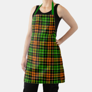 Black Orange Green Plaid Tartan Design Apron
