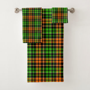 Black Orange Green Plaid Tartan Design  Bath Towel Set