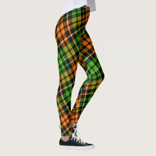 Black Orange Green Plaid Tartan Design Leggings