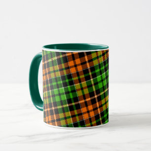 Black Orange Green Plaid Tartan Design Mug