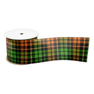 Black Orange Green Plaid Tartan Design Satin Ribbon
