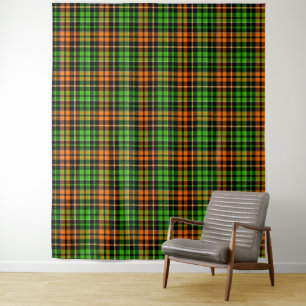 Black Orange Green Plaid Tartan Design Tapestry