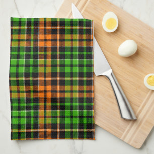 Black Orange Green Plaid Tartan Design Tea Towel